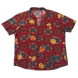 Vatpave Red Floral Short-Sleeve Button Down Shirt Size Large